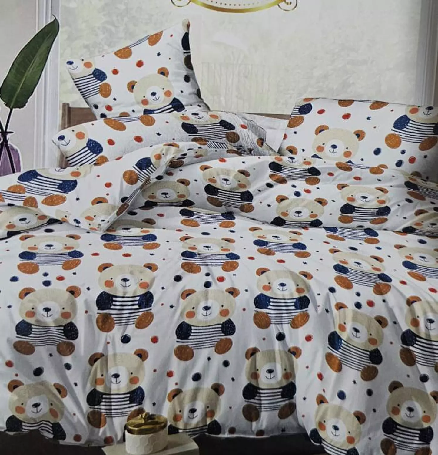 طقم ملاء اطفال قطن دب مخطط image