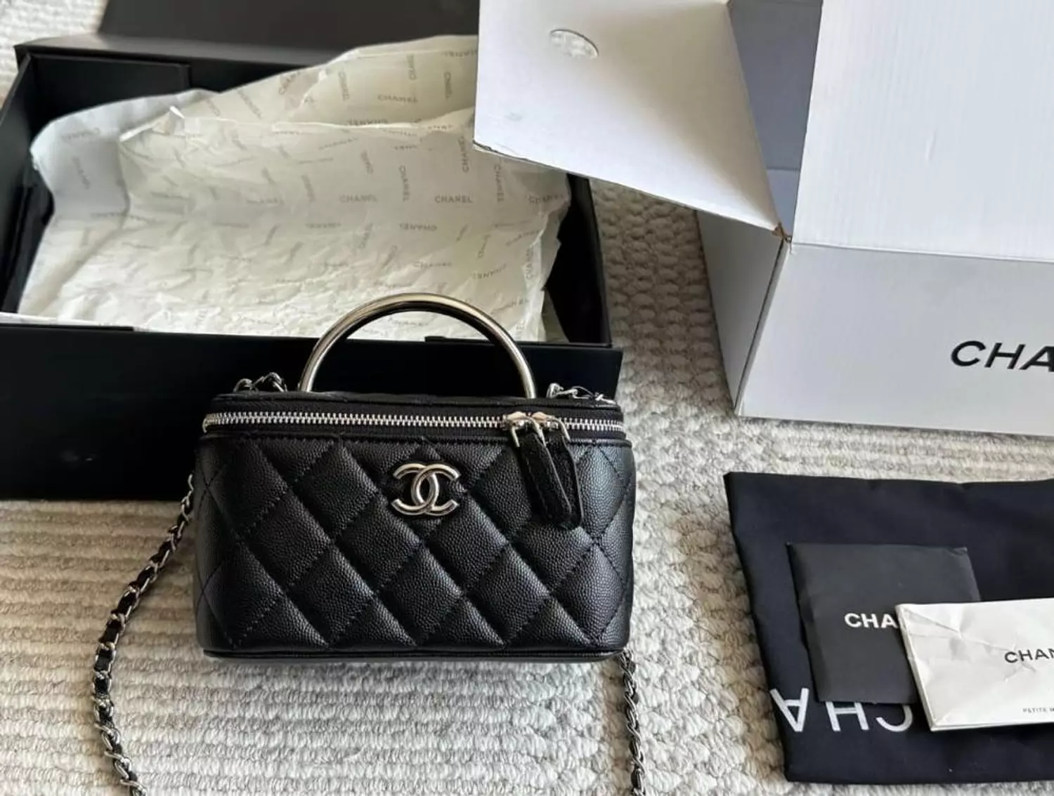 Chanel Vanity Bag with Top Handle and Shoulder Strap, Black, Silver Metal image