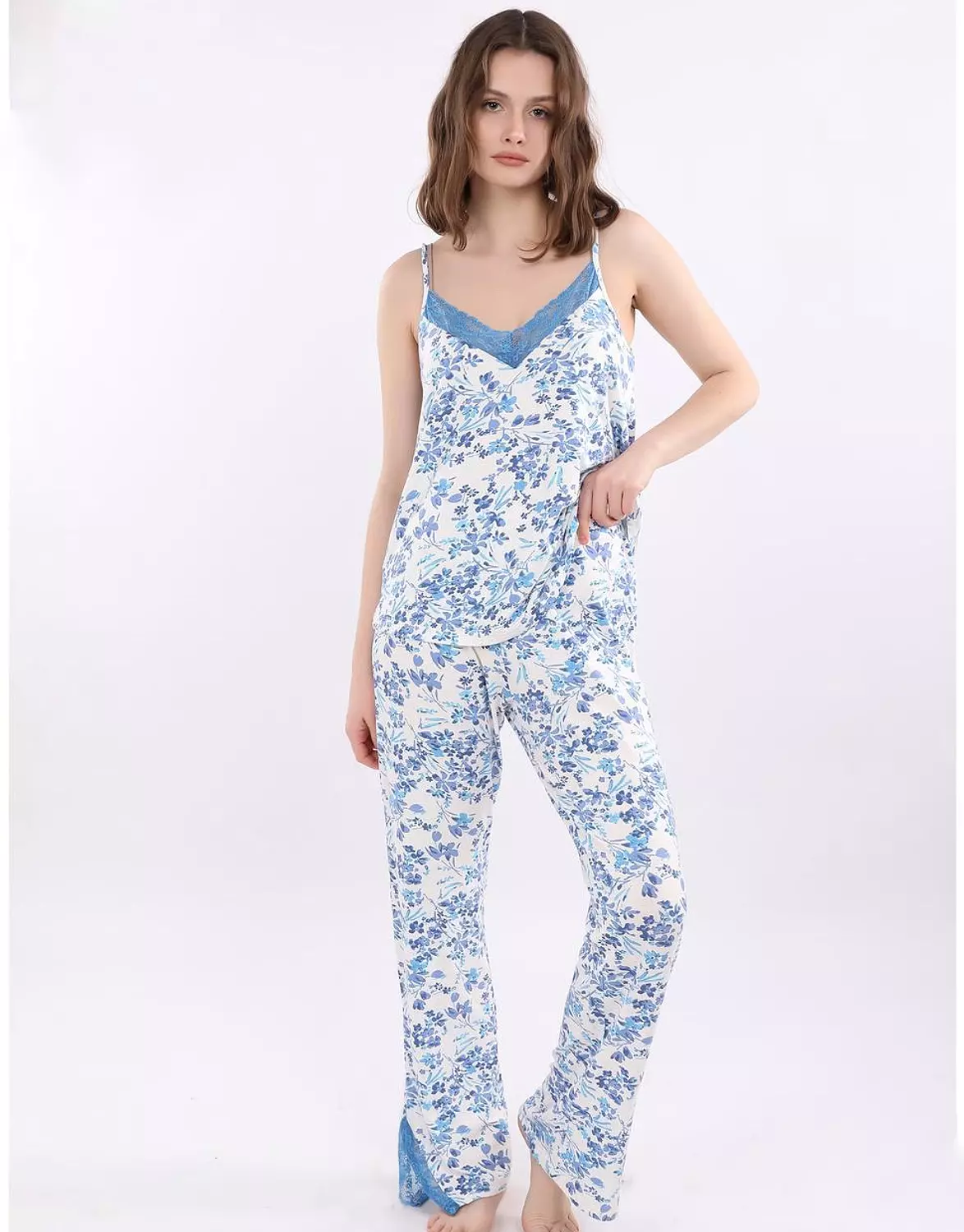 V106 floral full-length pants pajama set  3