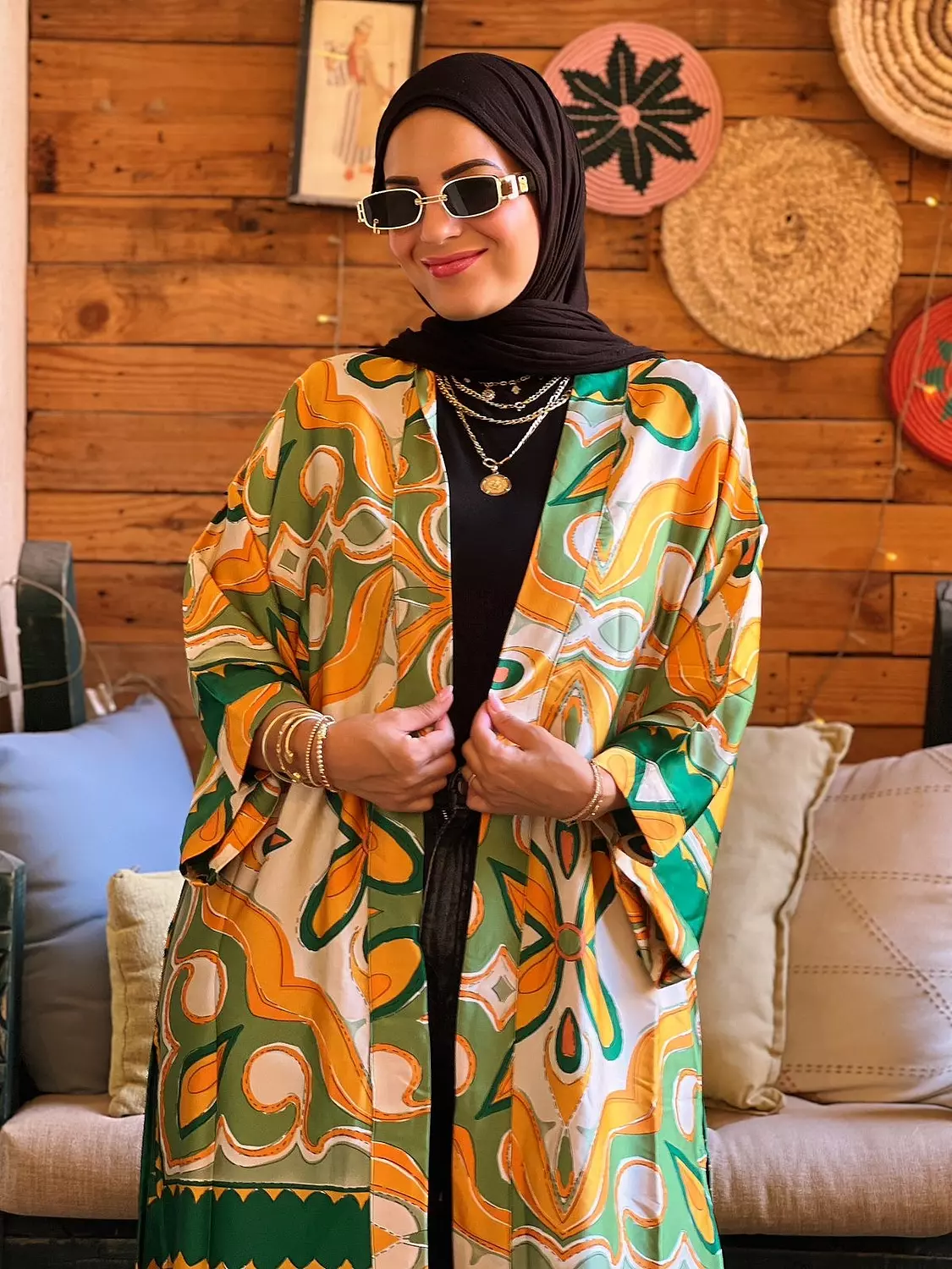 Flower kimono - Biege and Green  hover image