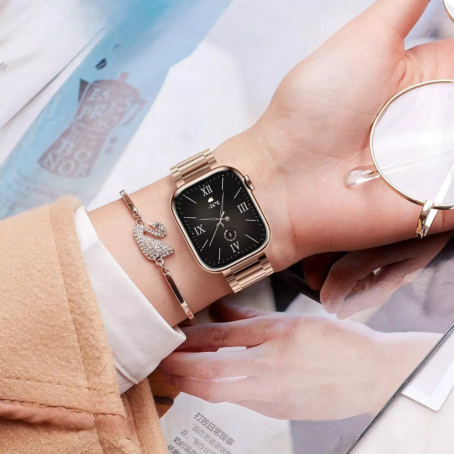 HainoTeko G9 Mini Smart watch with Wireless Charging, Supports Sports Modes and Medical Measurements - 3 Straps and Gold Bracelets 4