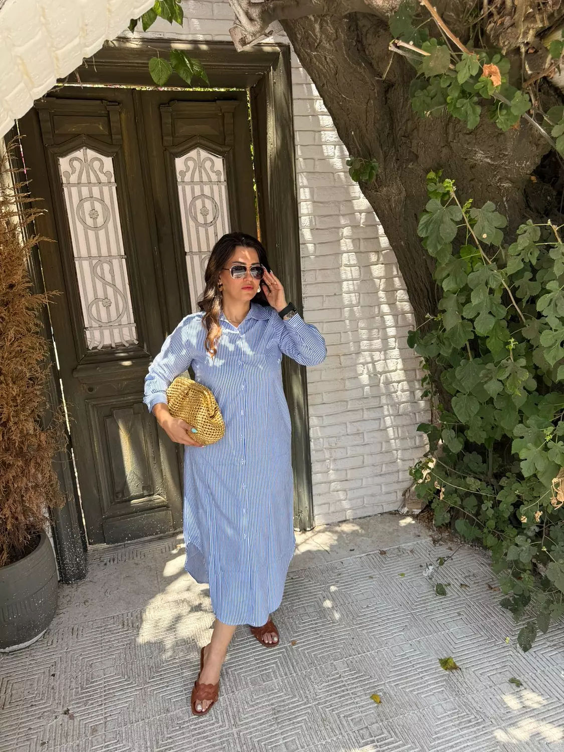 light blue striped dress  image