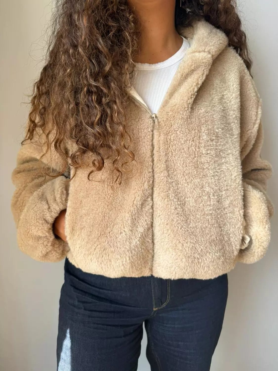 Beige Faux Fur Jacket image