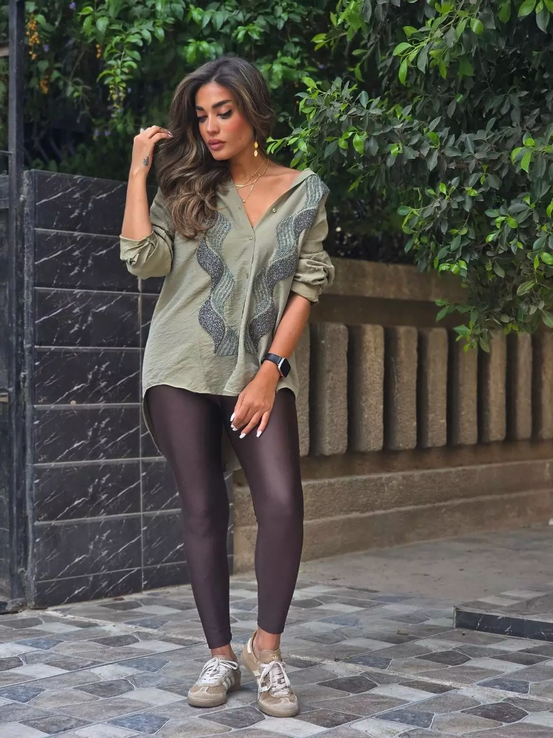Chocolate brown metallic leggings 2