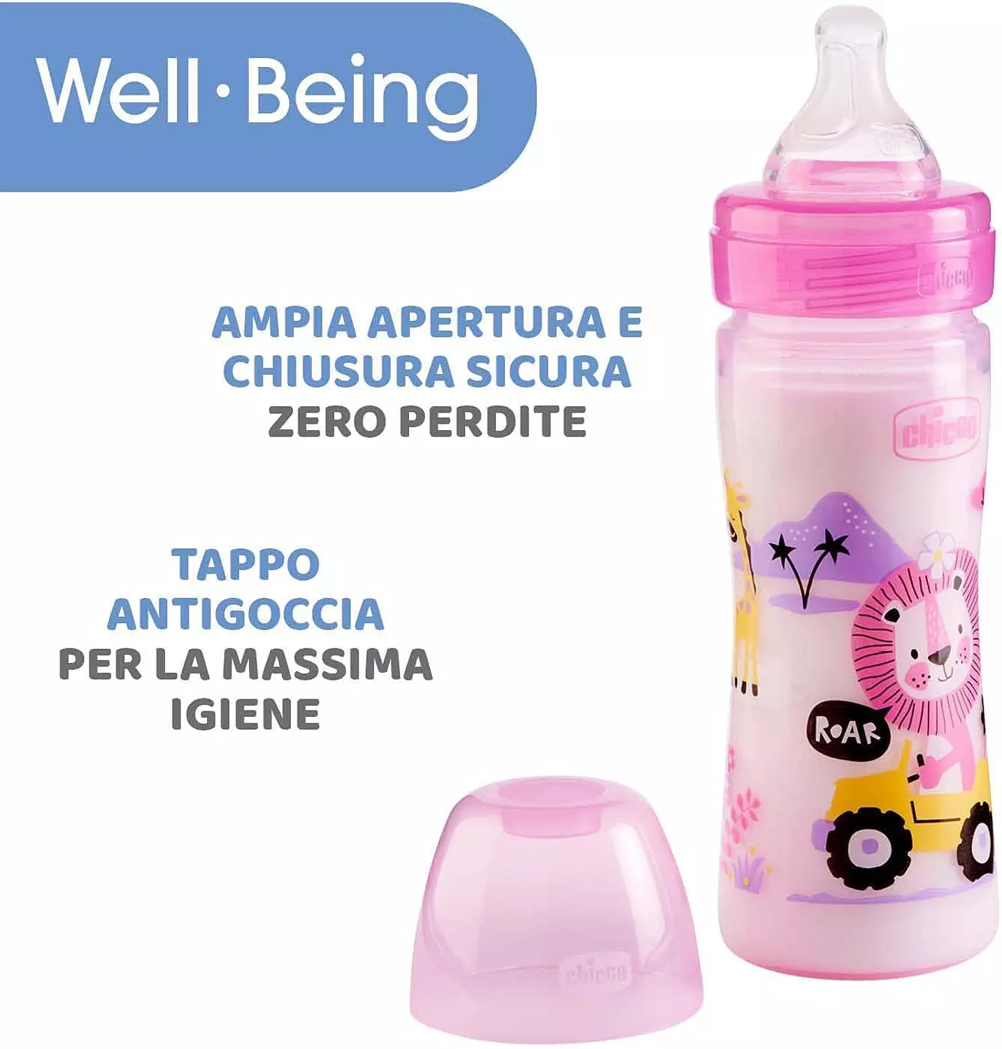 CHICCO WELL-BEING FEEDING BOTTLE 250 ML +2M PINK 1
