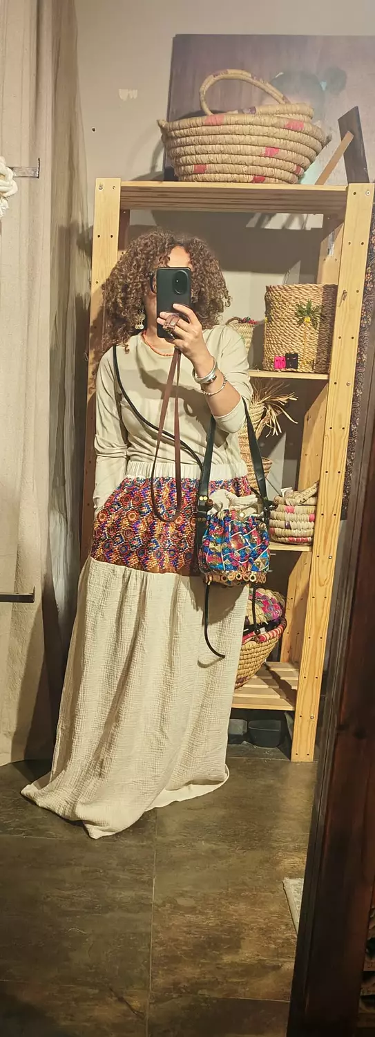 Maxi off white cotton skirt with sirma embroidered Upper part image