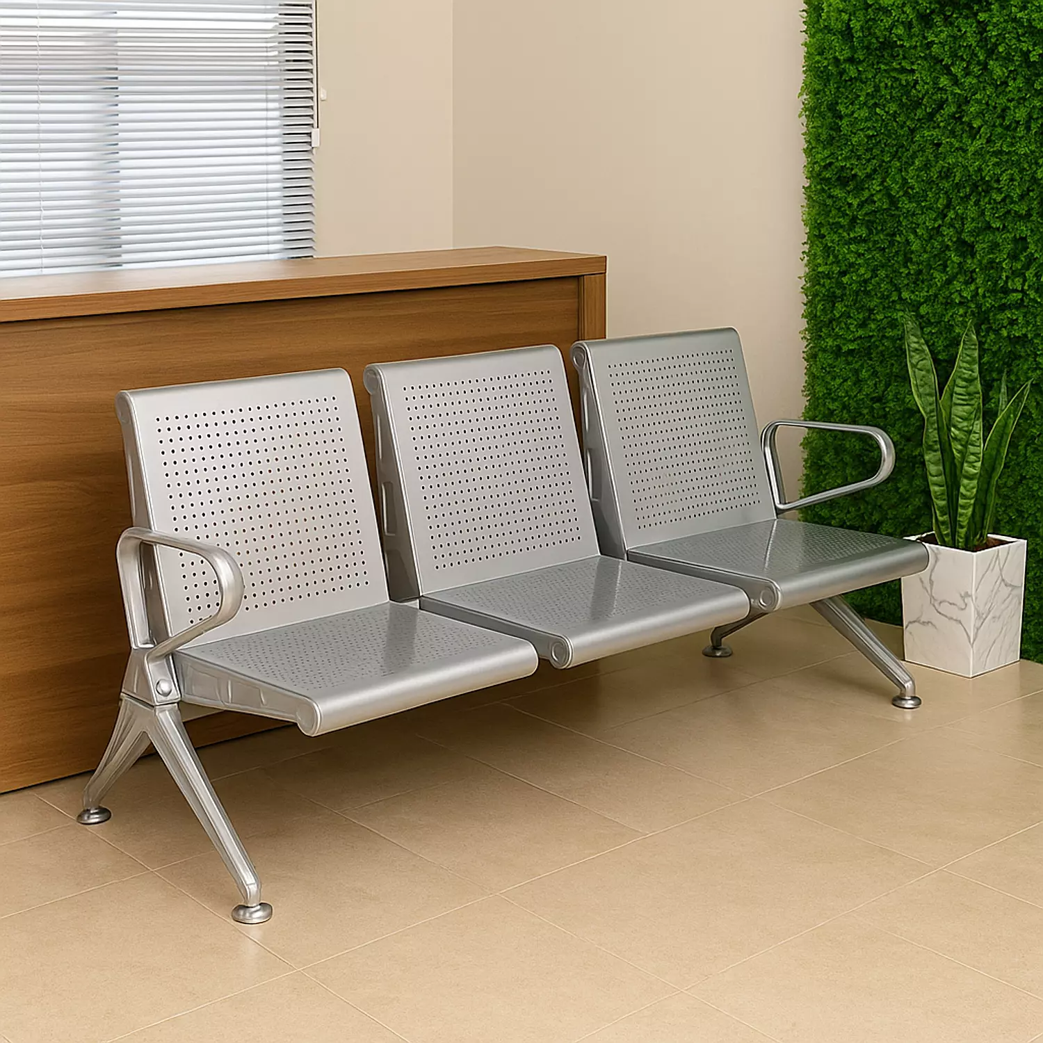 3-seater airport sofa, double steel, matte silver image