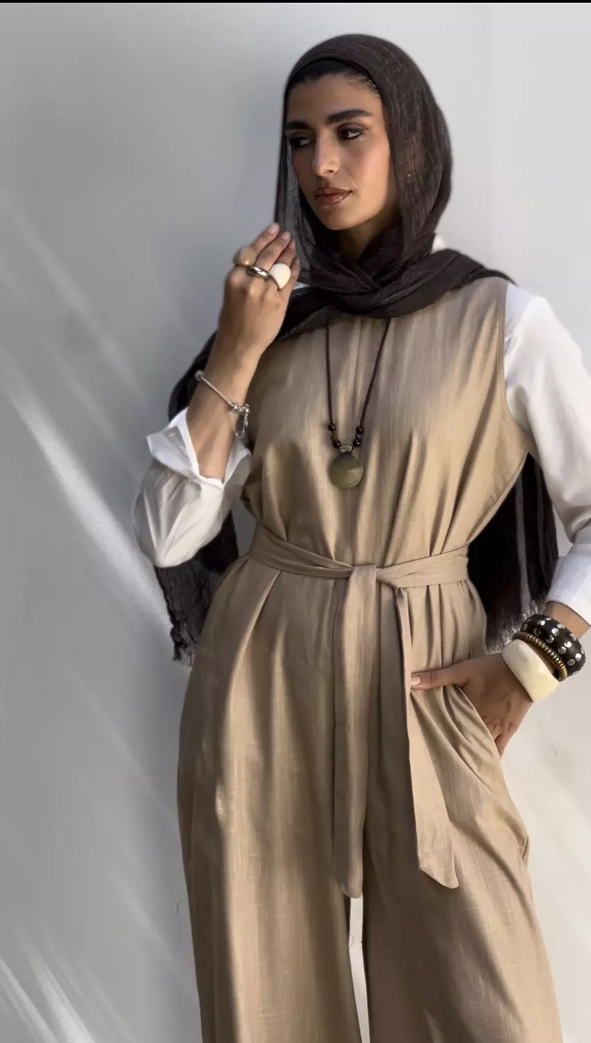 Linen Jumpsuit in Beige image