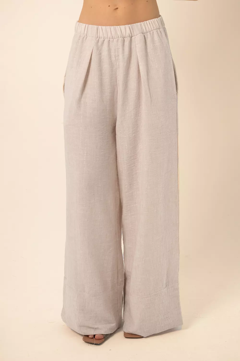 Wide-Leg Pants in silver Stripes - Beige 4