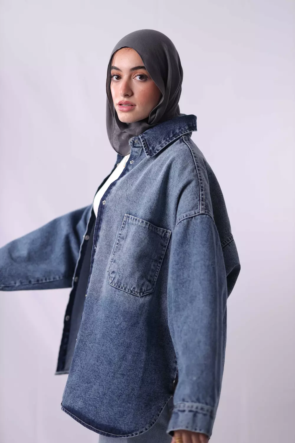 Woman denim jeans shirt in two colors hover image