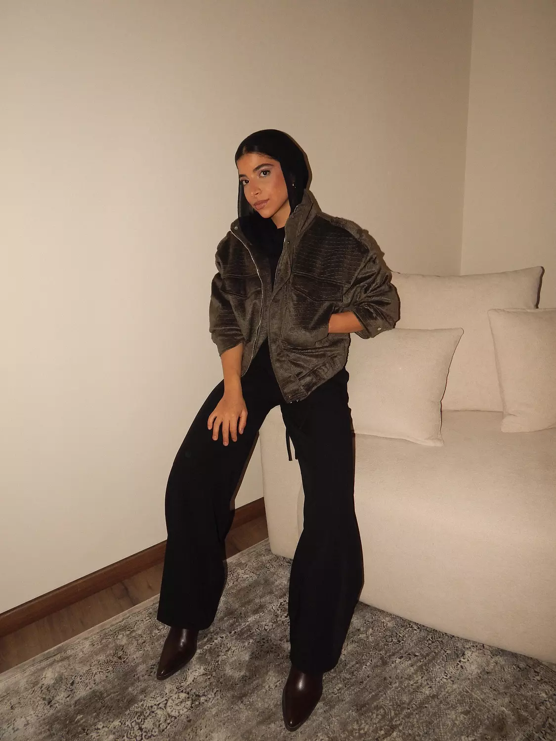 Olive Croco Suede Jacket 2