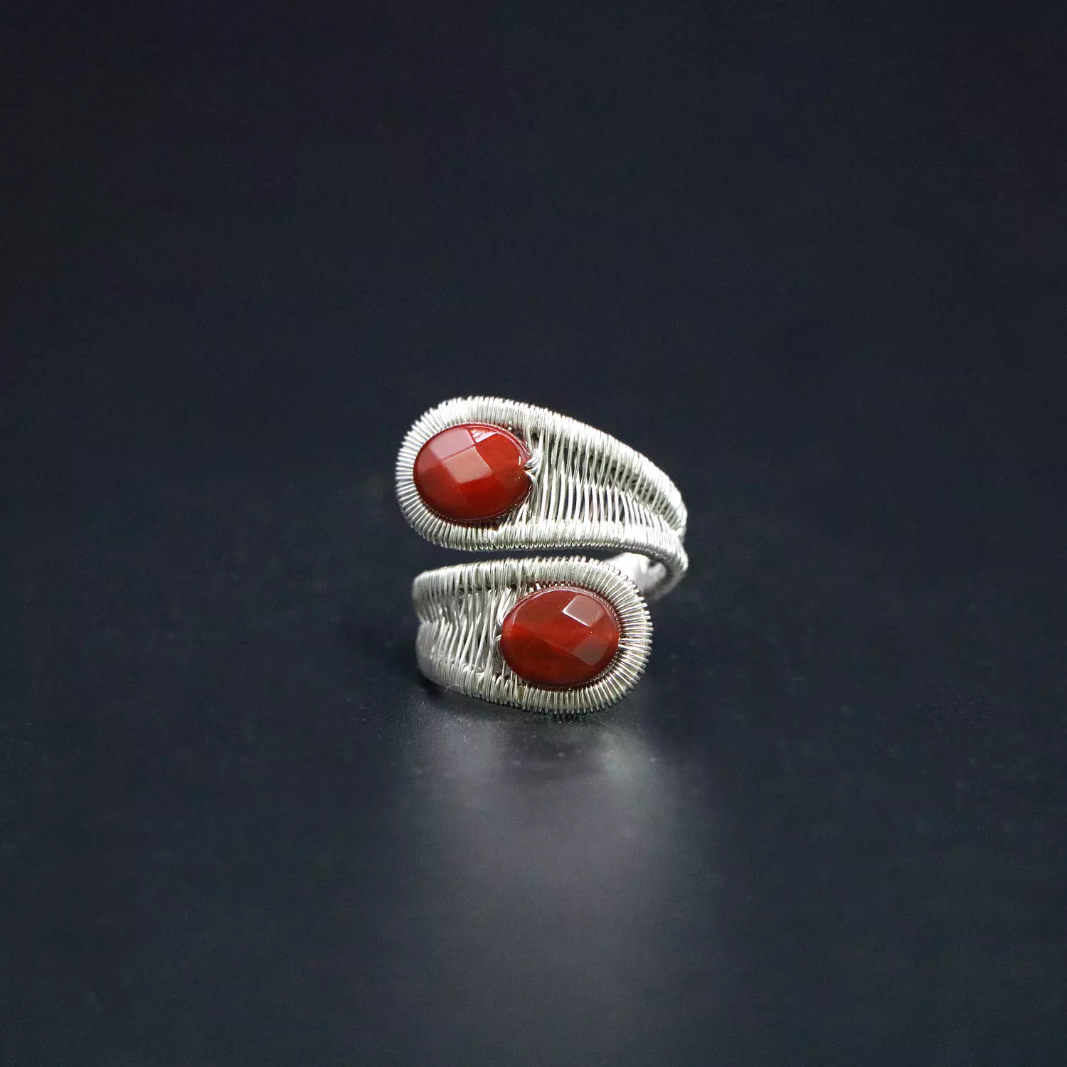 Wire wrapped silver ring with agate stones. image