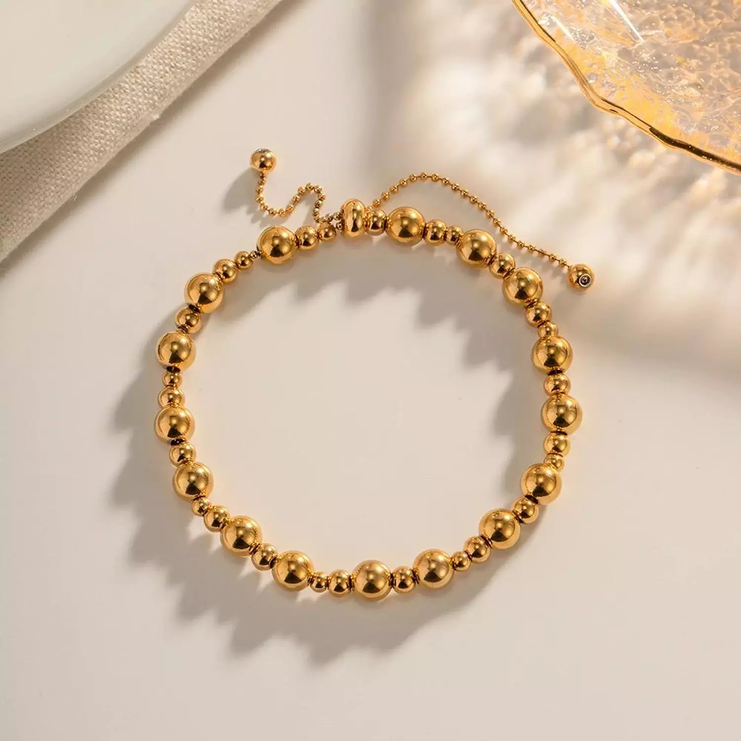 Gold Round Bead Chain Bracelet