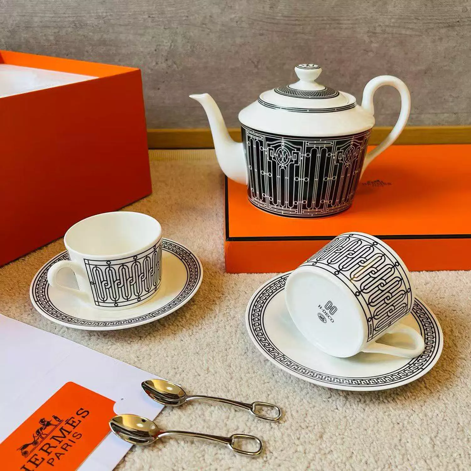Hermès Mosaique au 24 Platinum Tea Set. 6