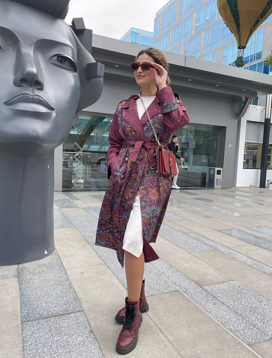 Burgundy Bird Trench Coat 6