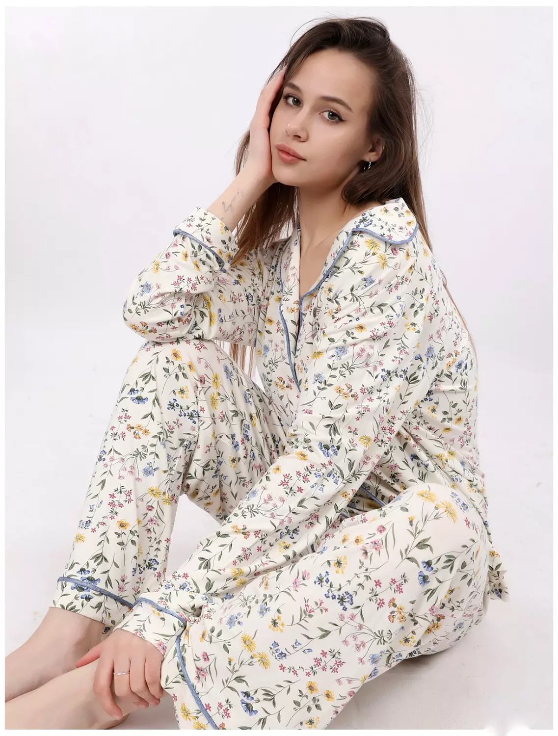 V602 wildflowers Buttoned Pajama Set 2