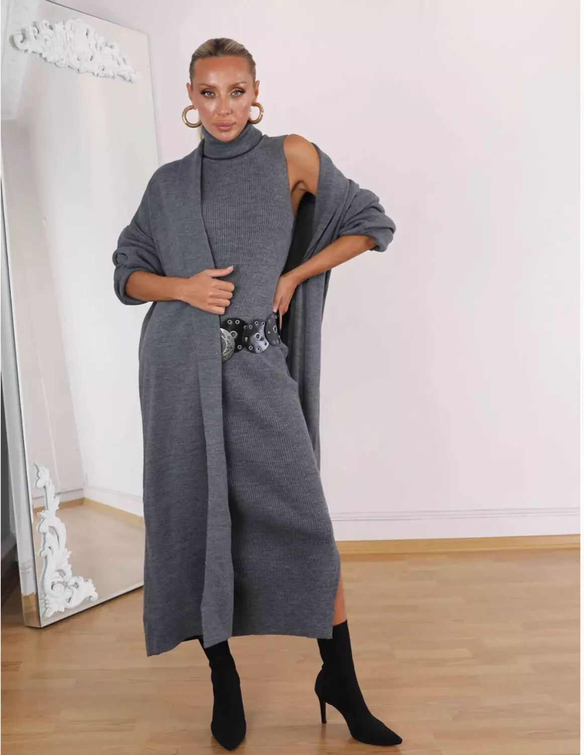 Gray Triko Set (Dress and Cardigan) hover image