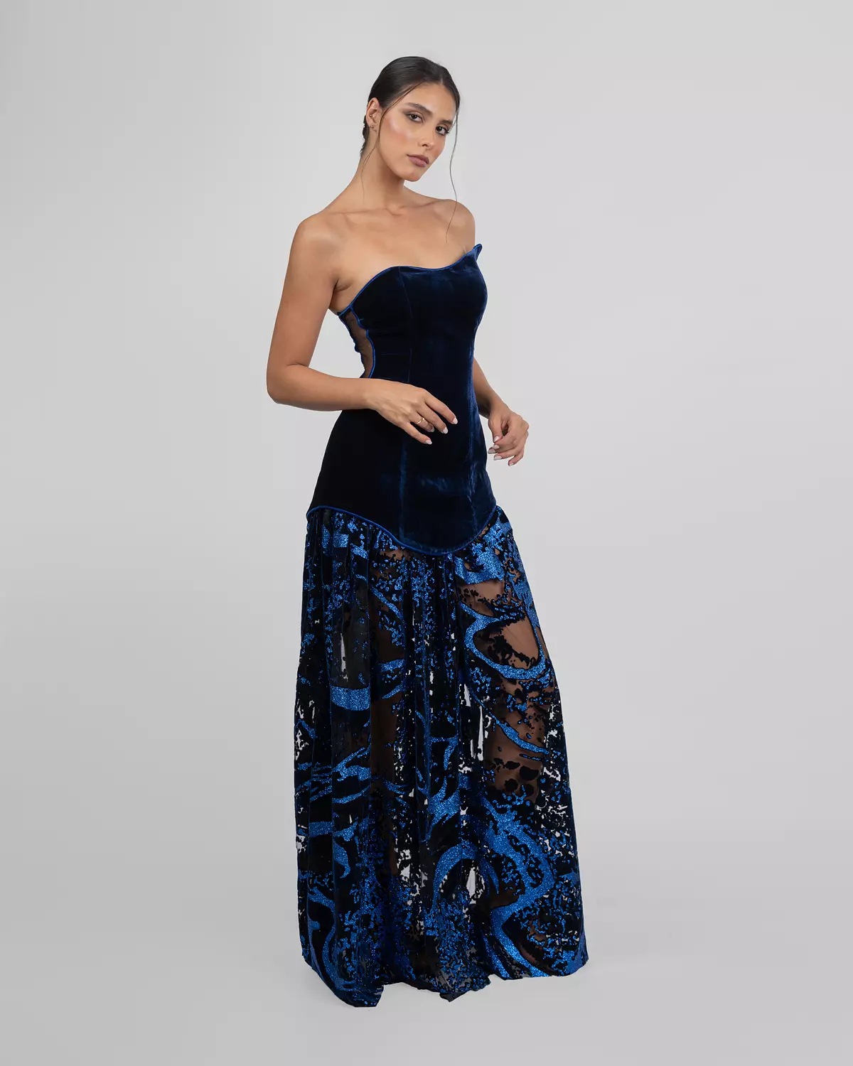 Velvet Statement Strapless Gown hover image