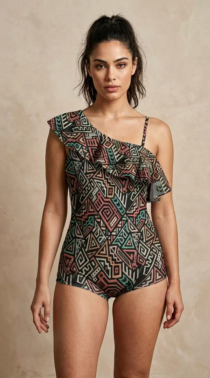 Ruffled Neckline swimsuit 12