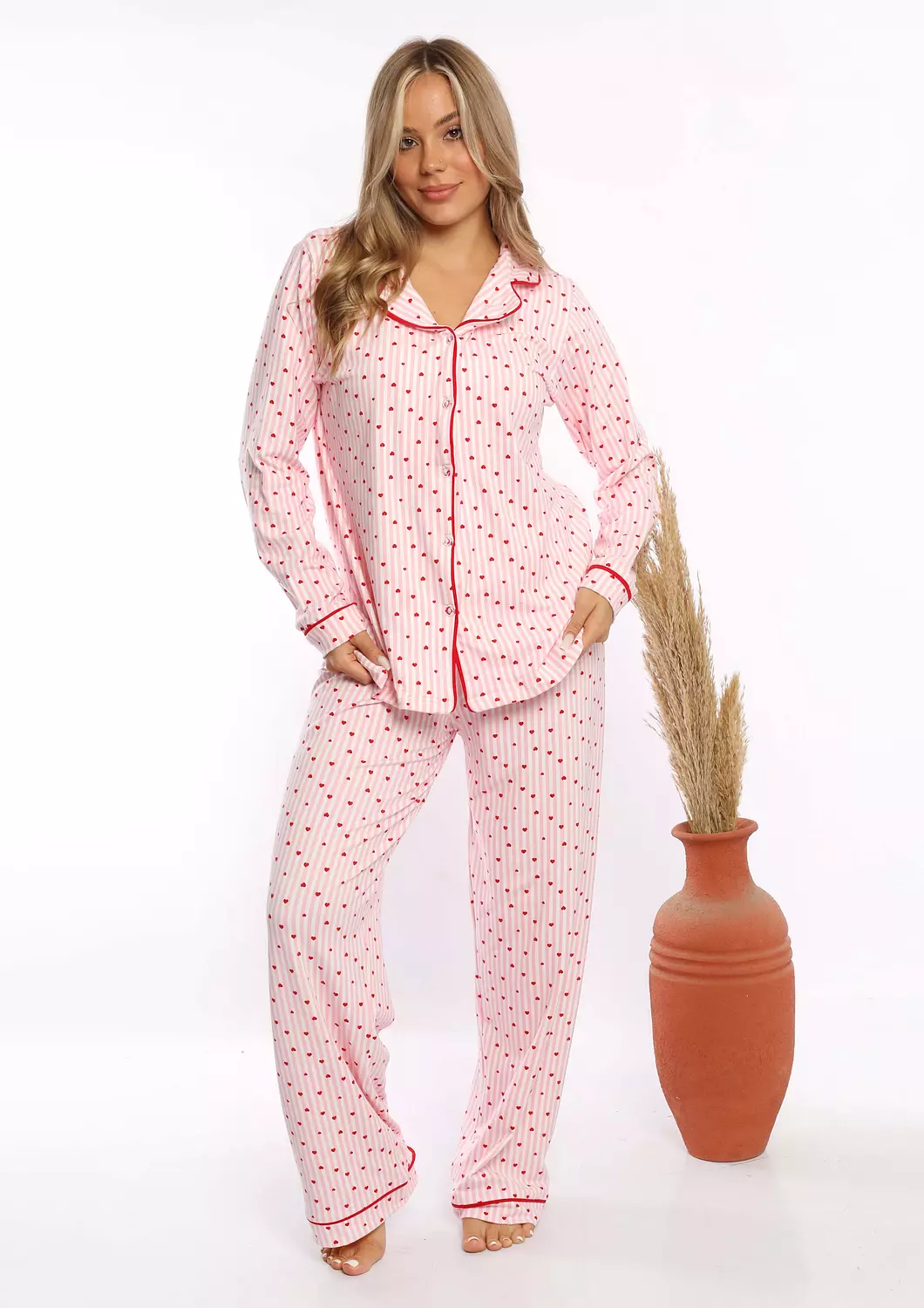 C334 PINK HEARTS LONG SLEEVES BUTTONED PAJAMA SET 4
