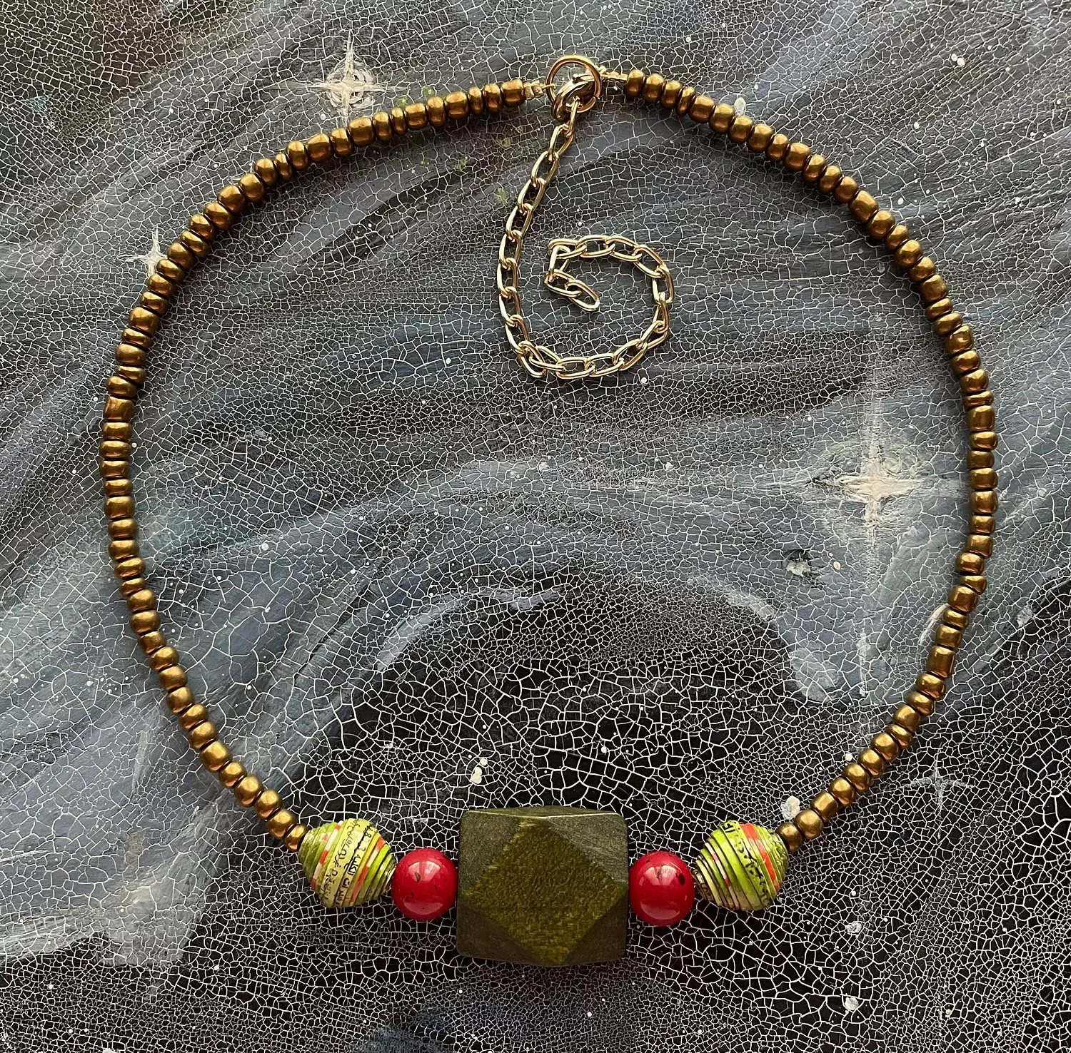 Handmade upcycled paper beads necklace  image