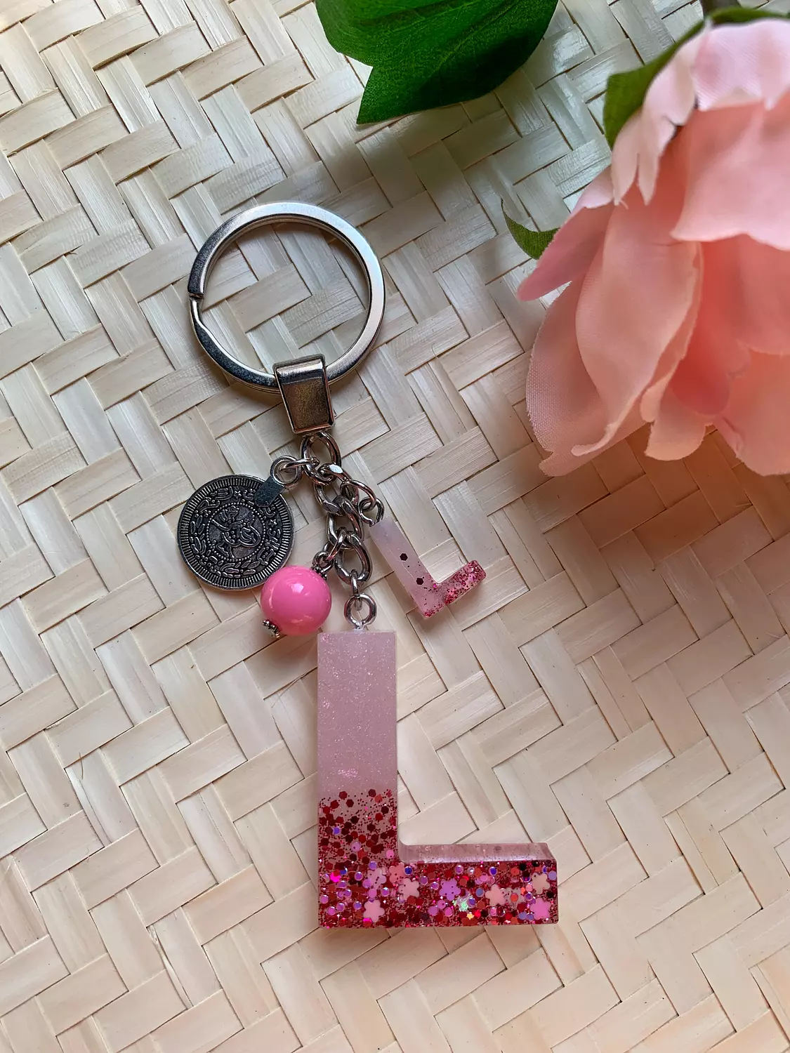 Resin Letters Keychain ( Glitter Pink ) "By Order"  9