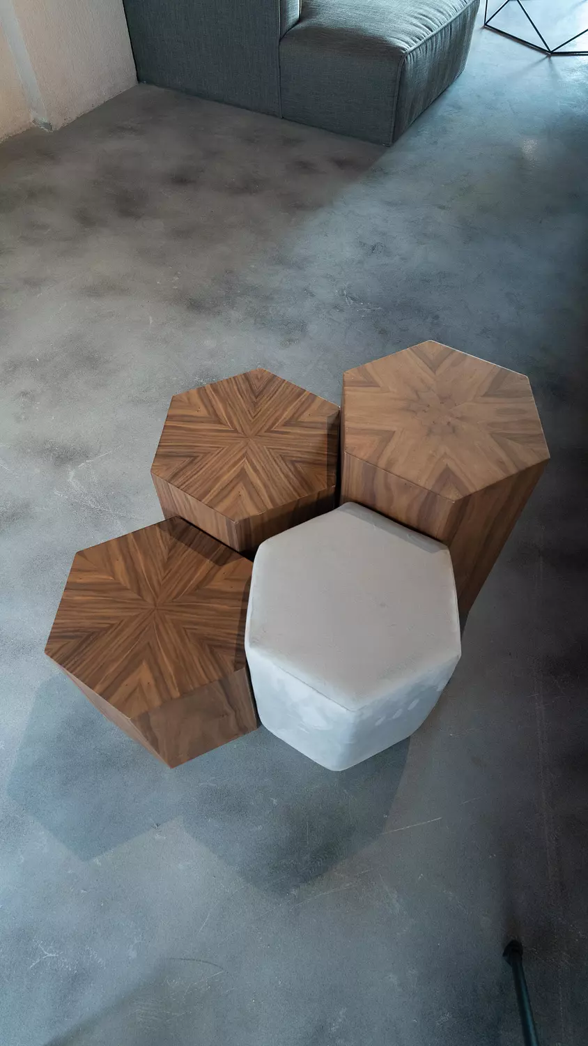Honey Comb occasional tables and puff image