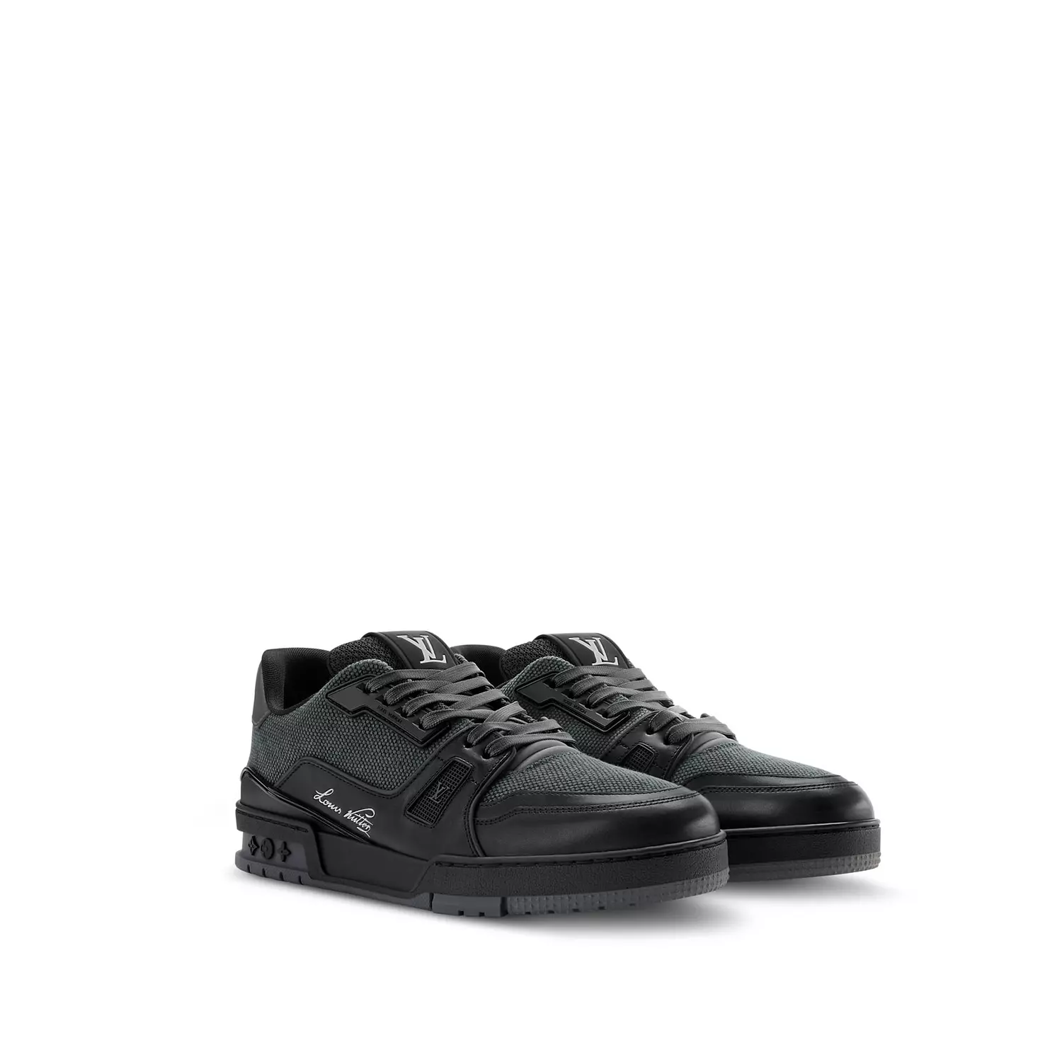 Louis Vuitton LV Trainer sneakers in black, featuring a mix of textile and calf leather 2