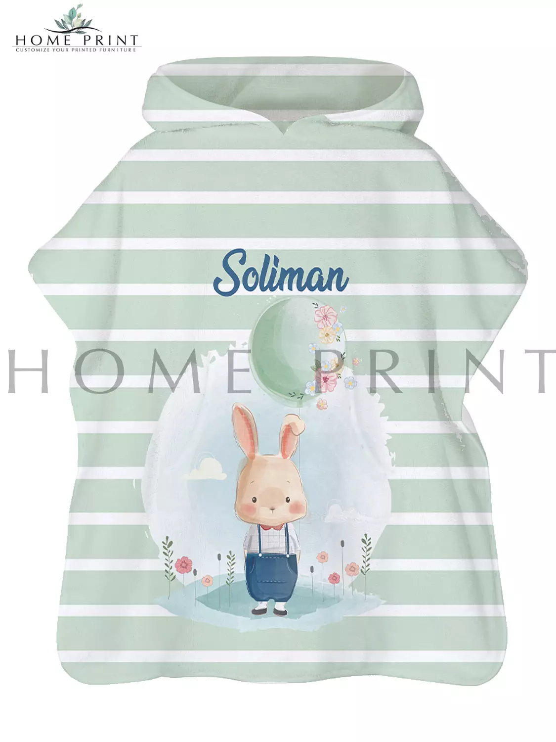 Microfiber Poncho -  Rabbit pattern with Ballon image