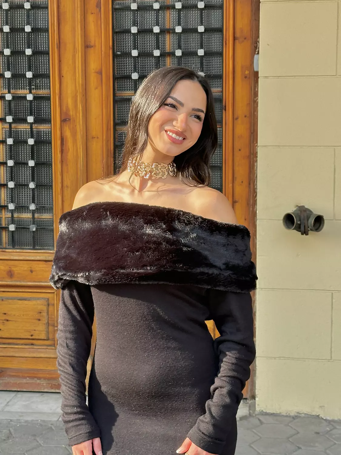 Knit Fur Black Dress 2