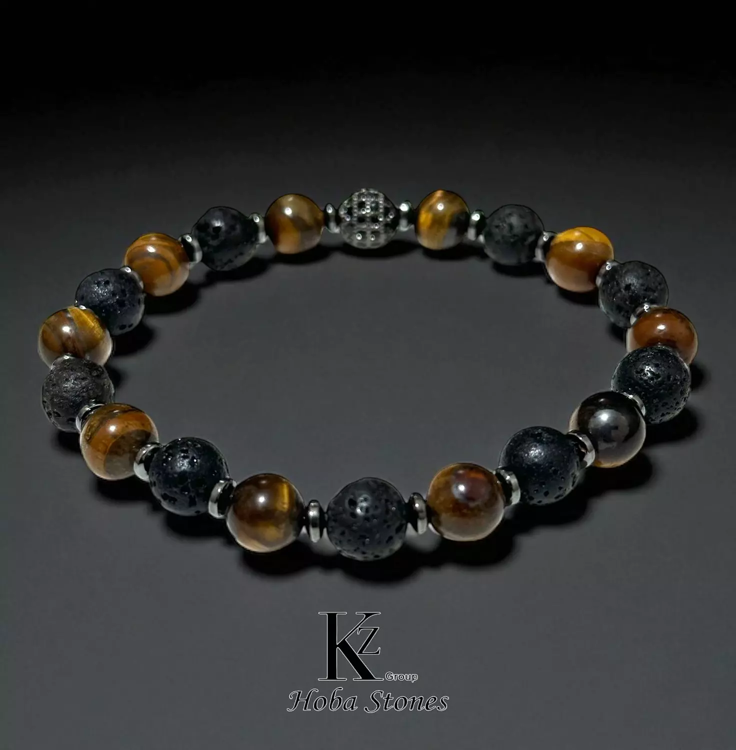 Bracelet Tiger eye and Lava hover image