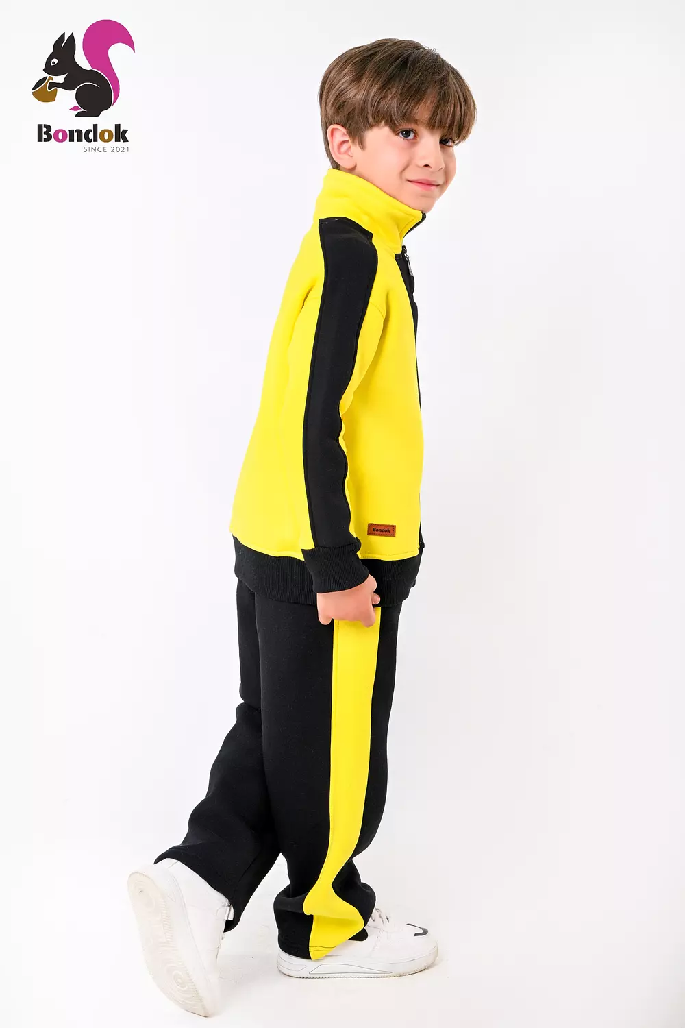 BONDOK Boys’ Winter Black-Strip Tracksuit – High-Neck Half-Zip Sweatshirt & Joggers Set – Cozy Melton , Ages 4–14 6