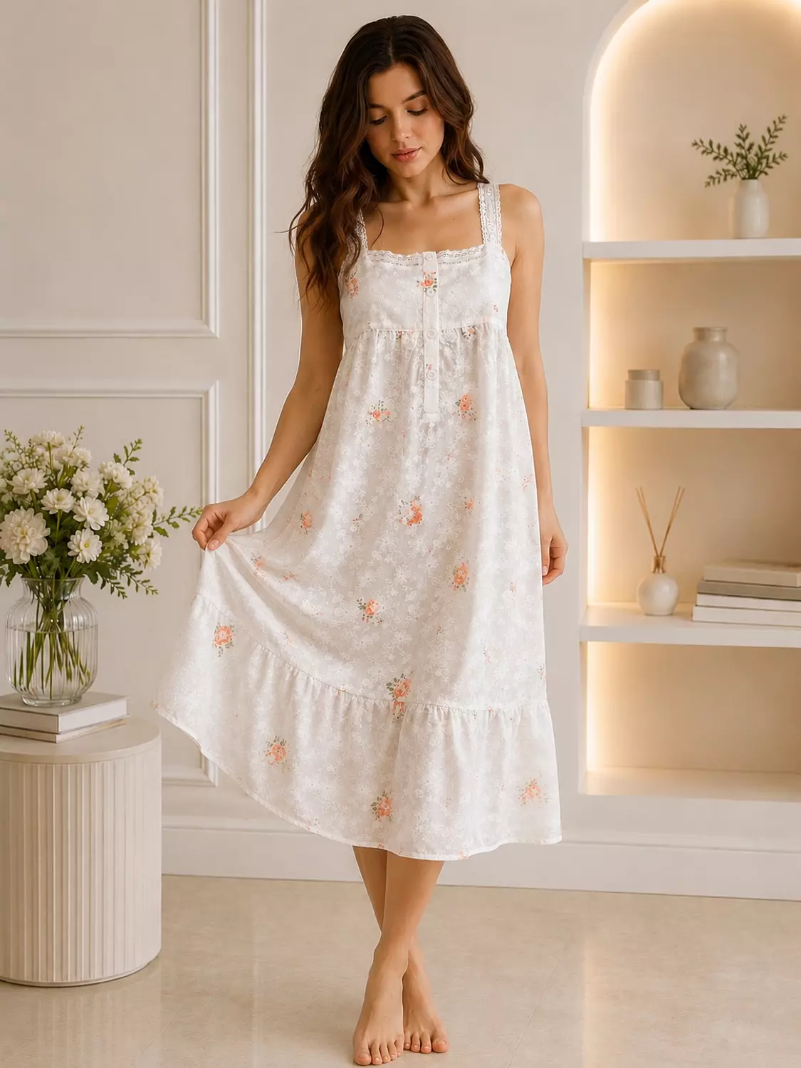 Coral Daisy Embroidered Cotton Dress 2