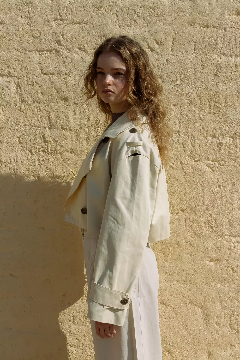 Cropped Trench Jacket - butter yellow hover image