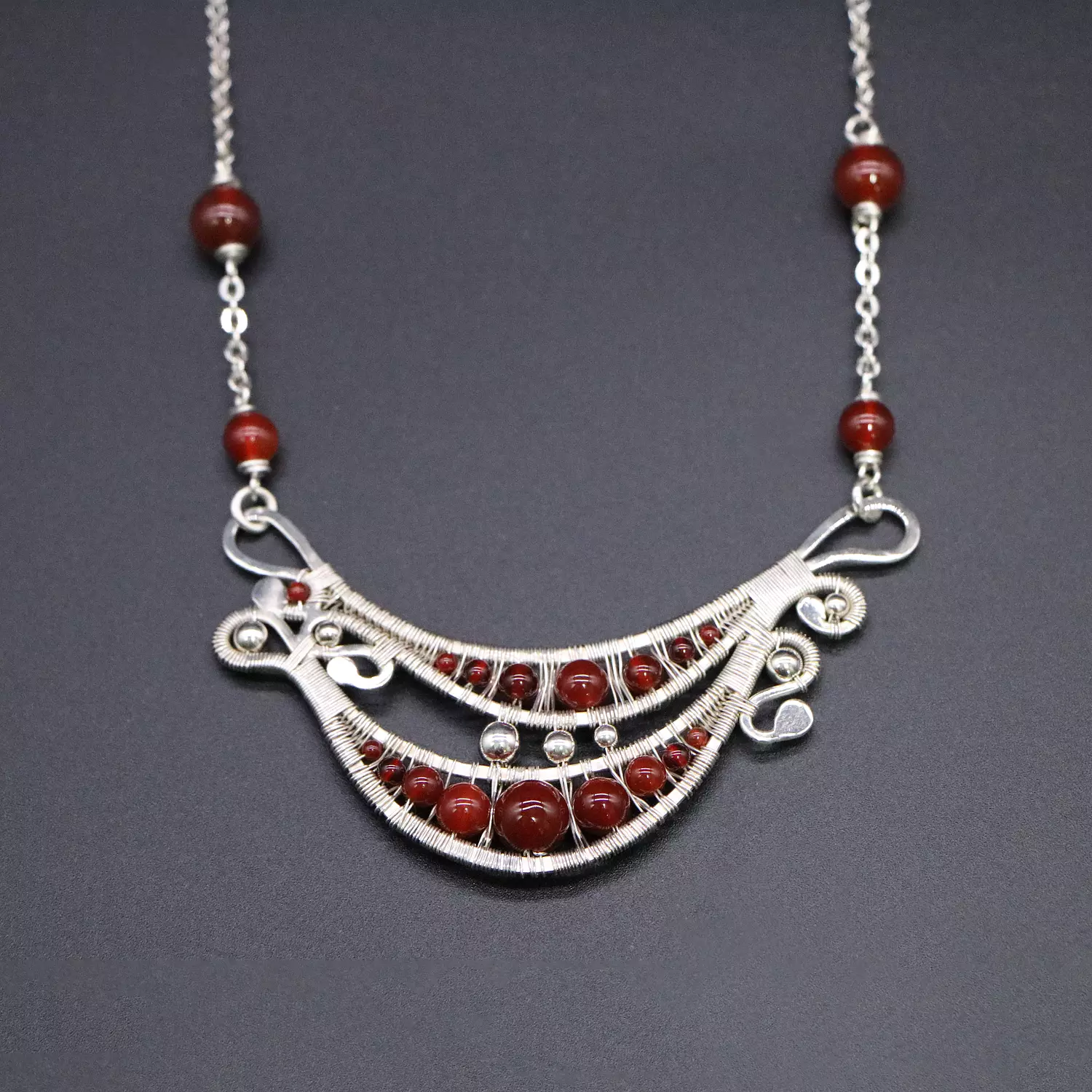 Necklace with Agate stones and silver balls. image