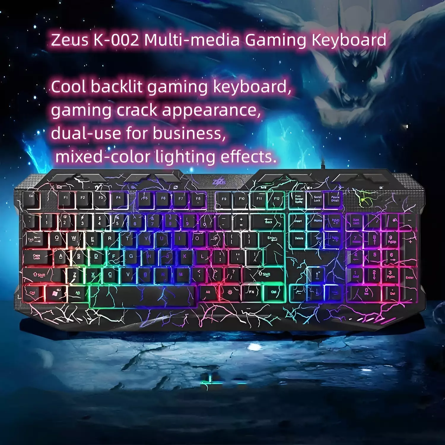 Multimedia Wired Gaming Keyboard - Rainbow Illumination - Zeus K002 3