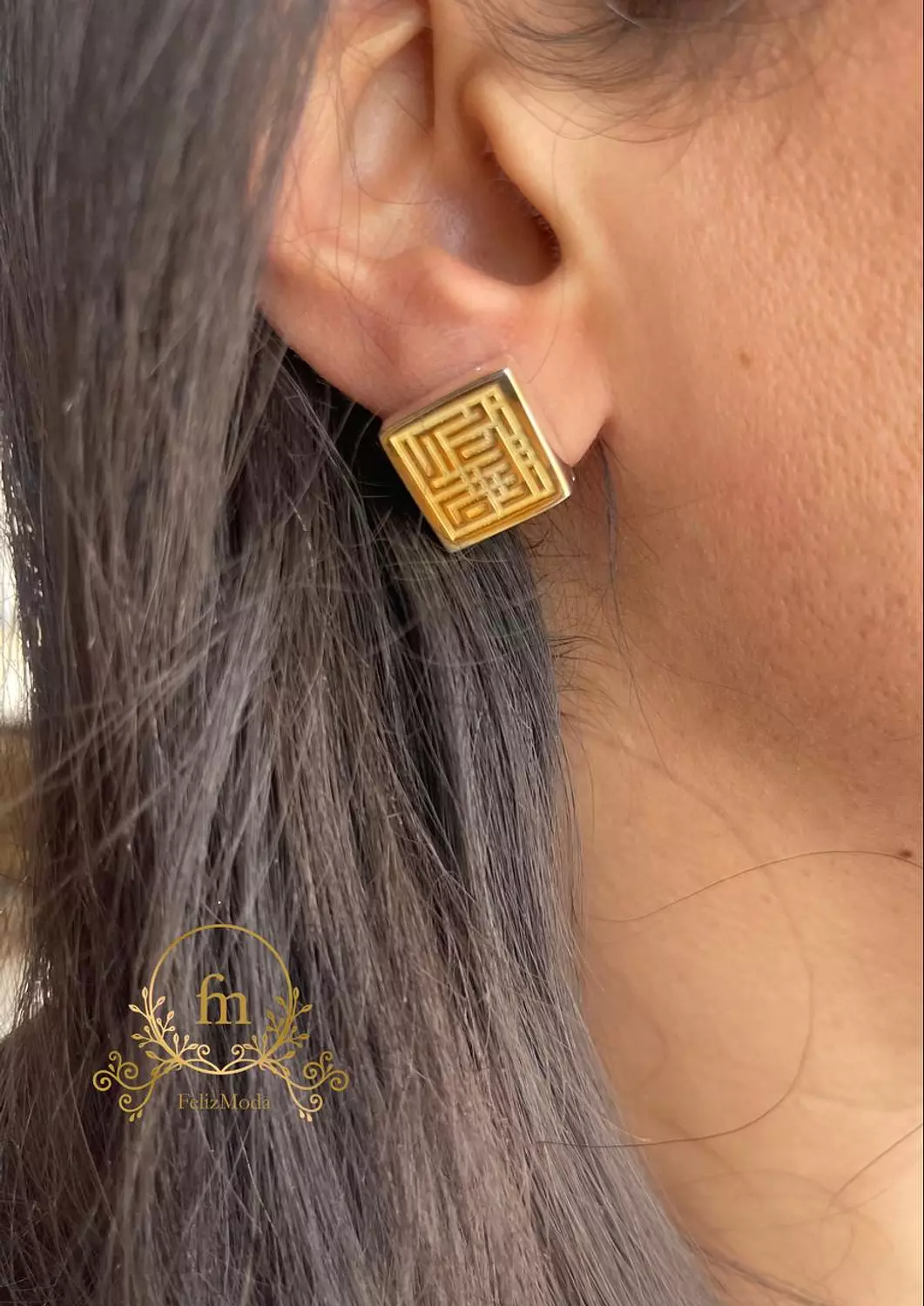 فانك باعيننا Silver earrings gold plated image
