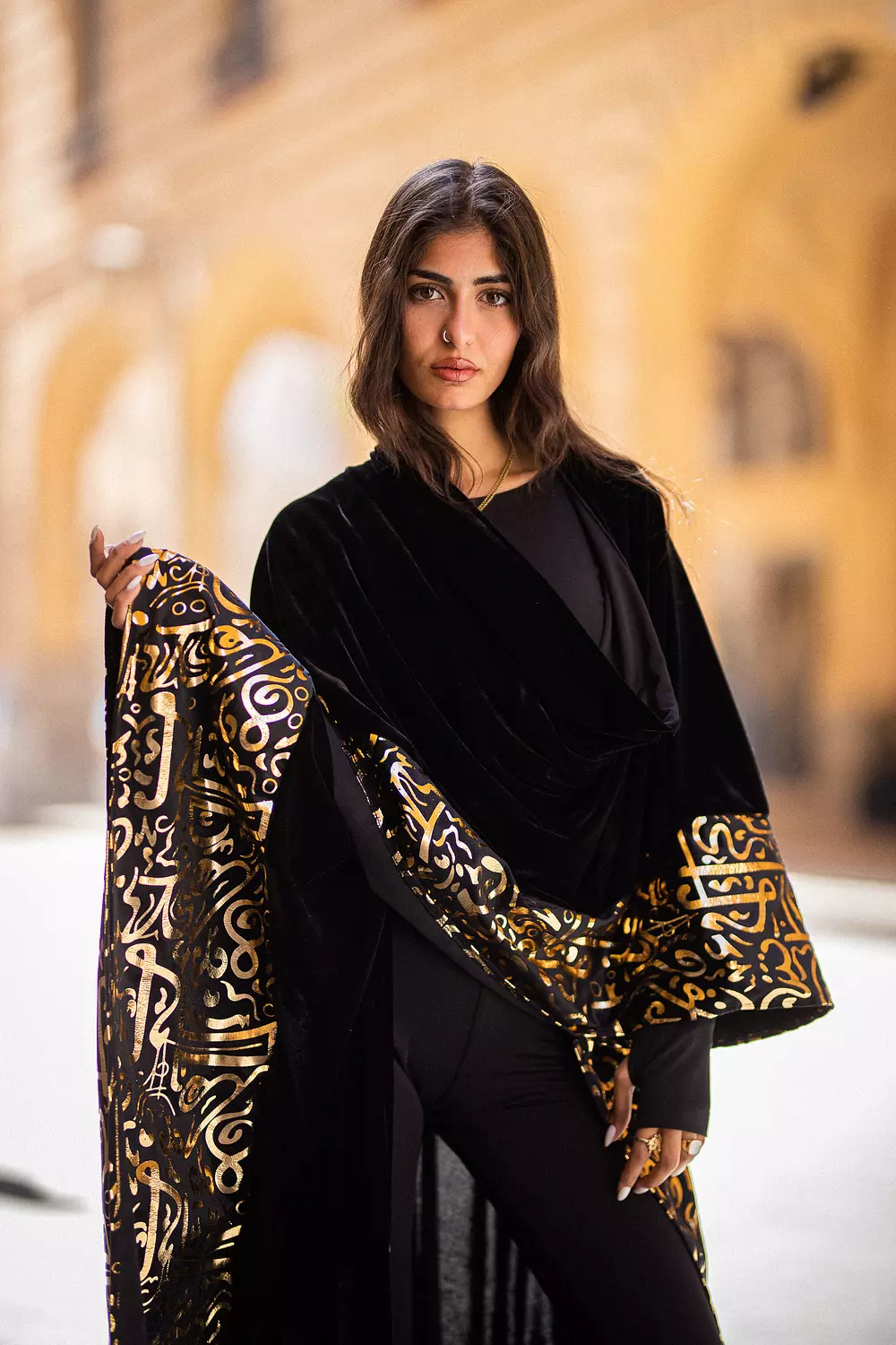 Scarf Velvet Black X gold 2