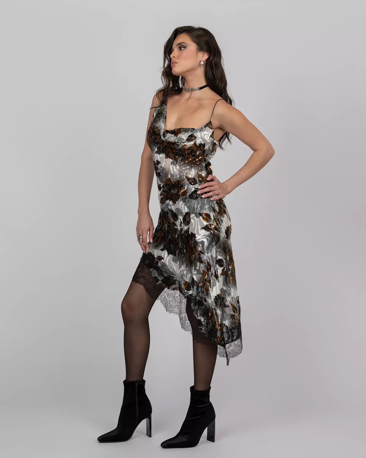 Luxury Silk Velvet Asymmetric Dress 3