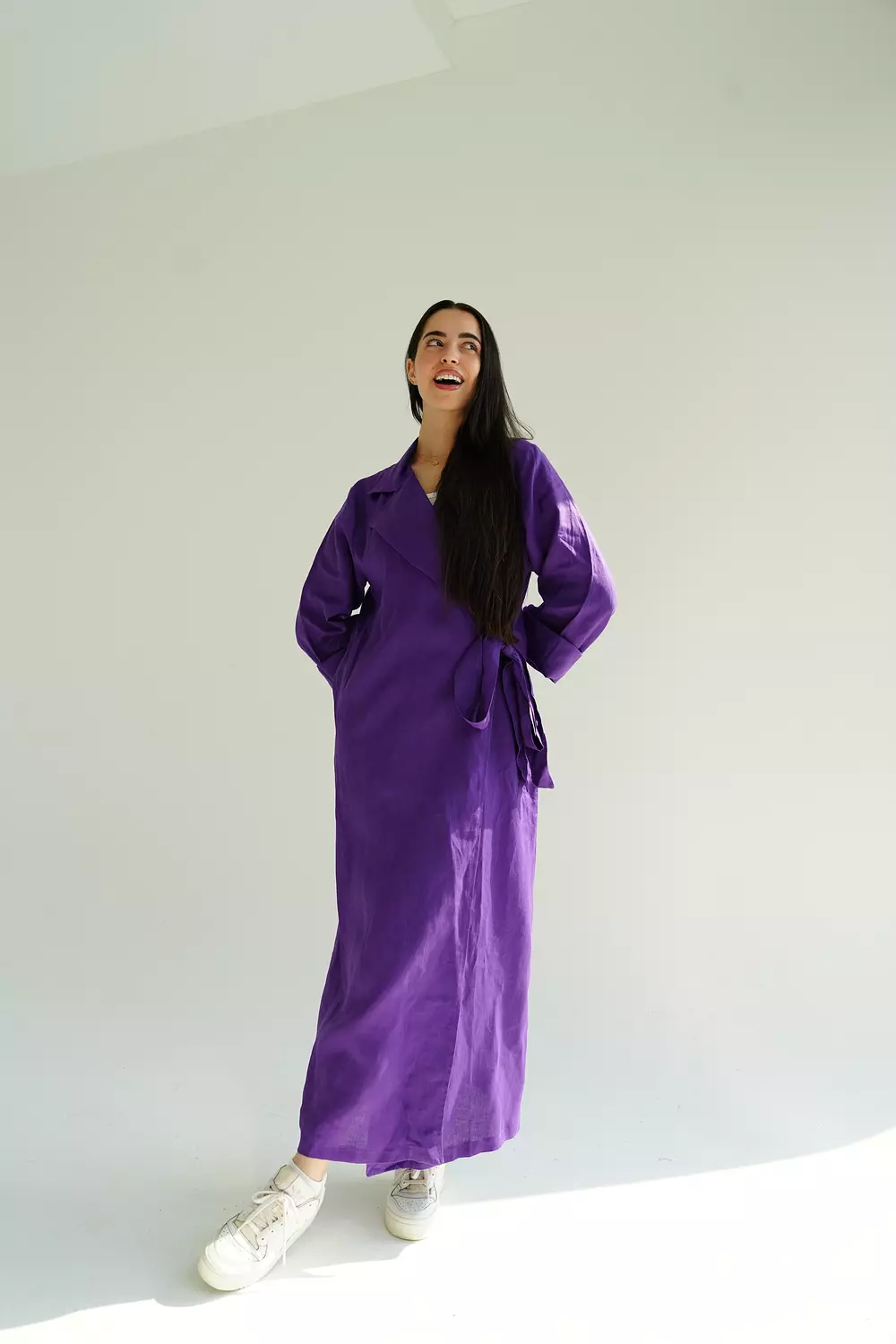 Purple linen side-tie dress  hover image