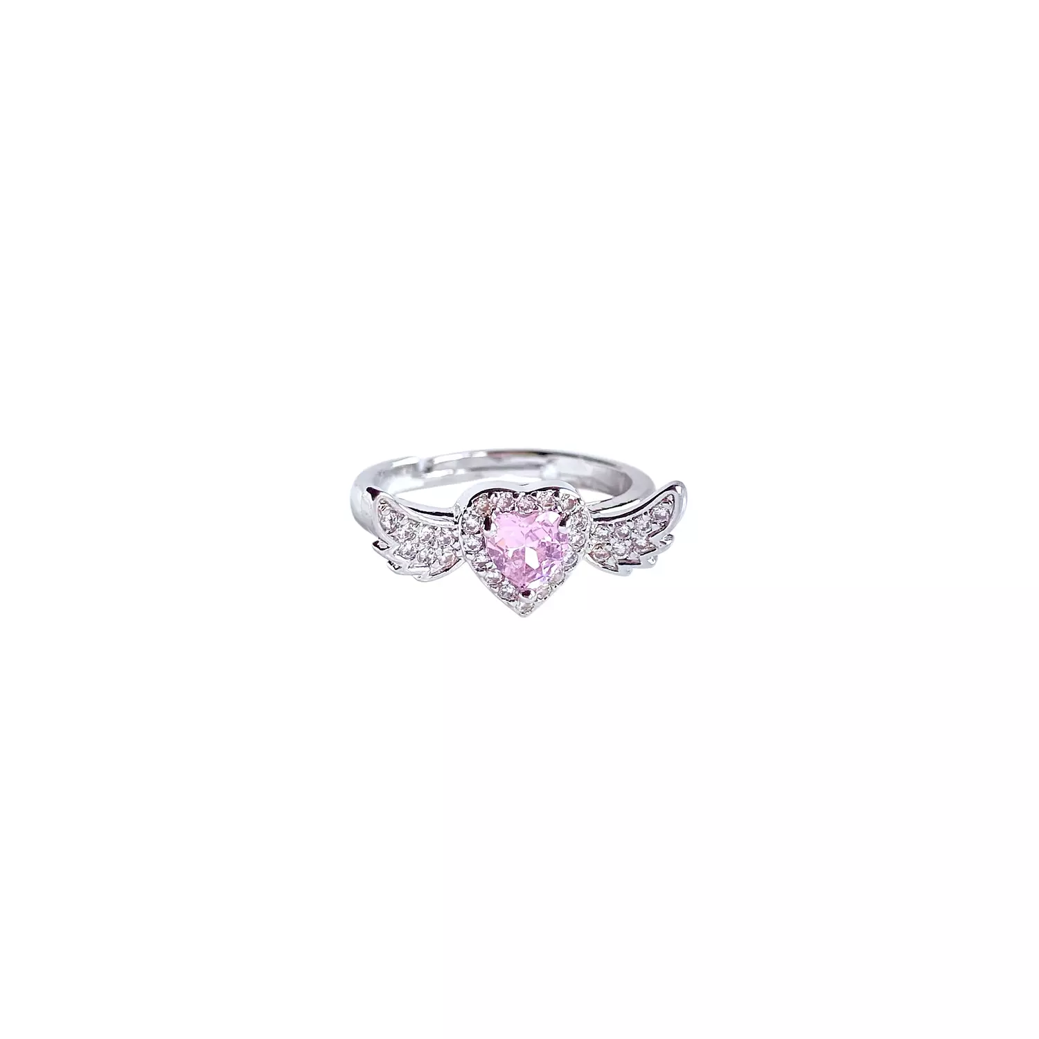 Heart shaped ring with pink stone and wings 🩷🪽  image