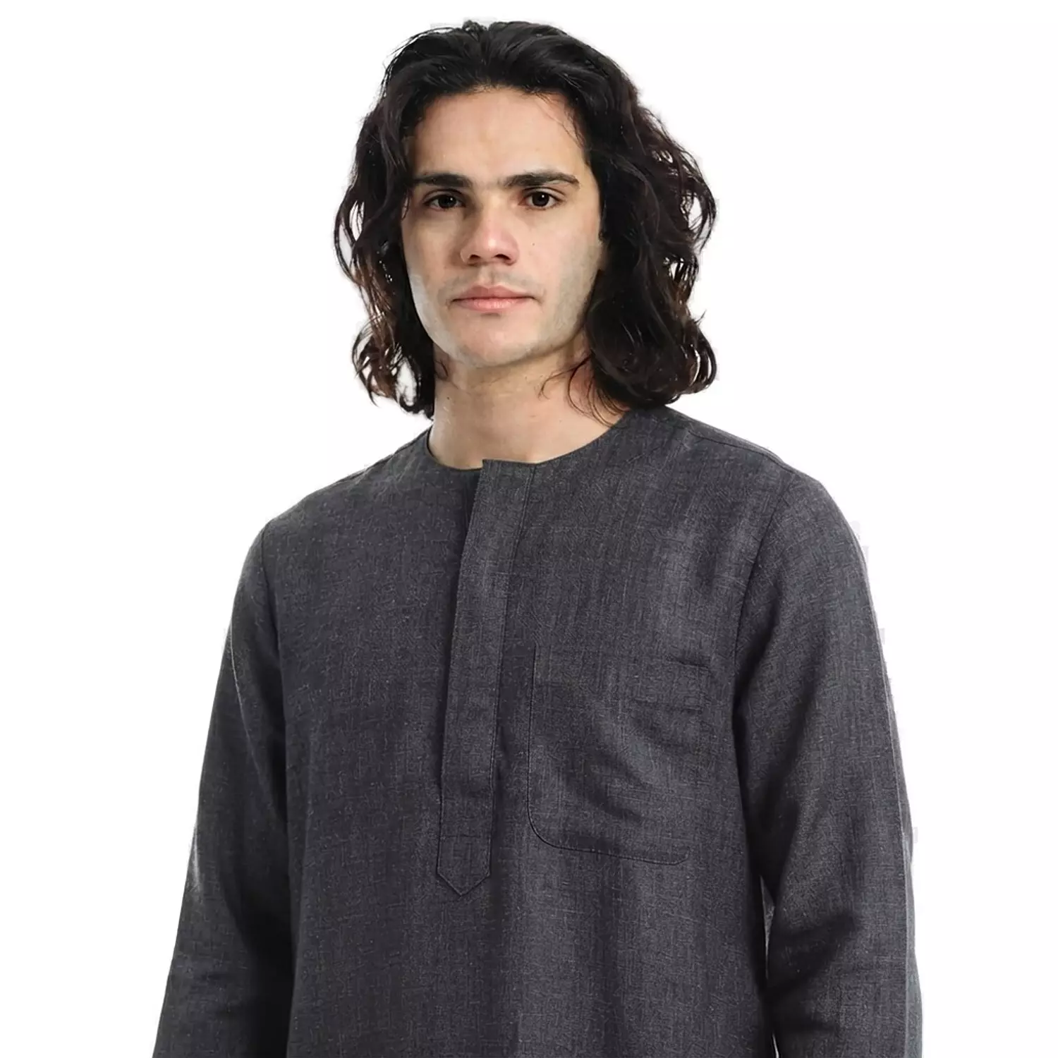 Men Galabeya Long Sleeves - Linen - 2326 - Dark grey 2