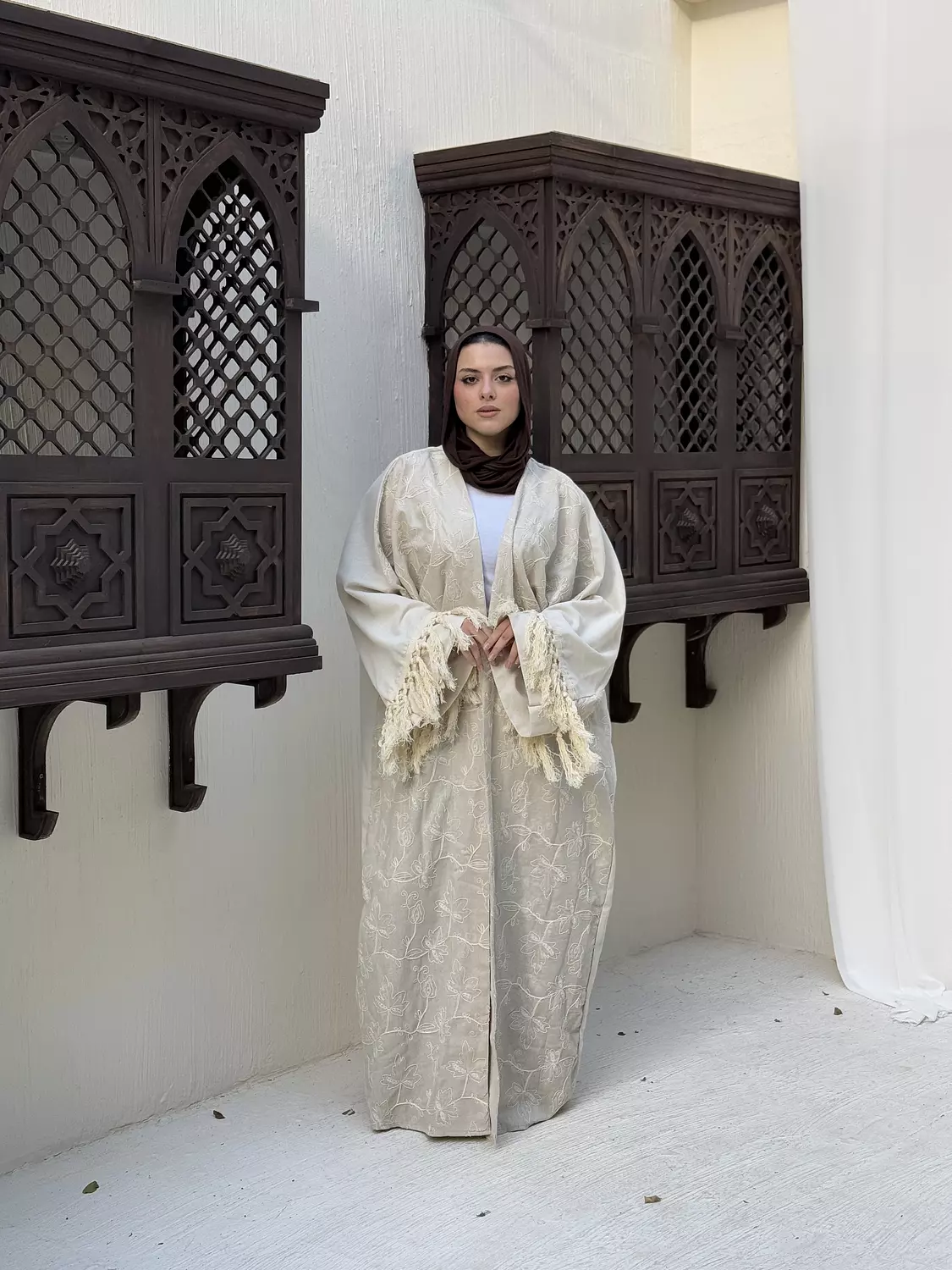 Embroidered Beige Kaftan 6