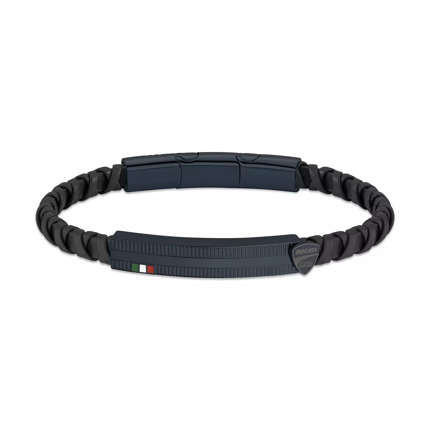 Ducati - DTAGB2137003 - INCROCIO BLACK LEATHER WITH IP BLUE BRACELET