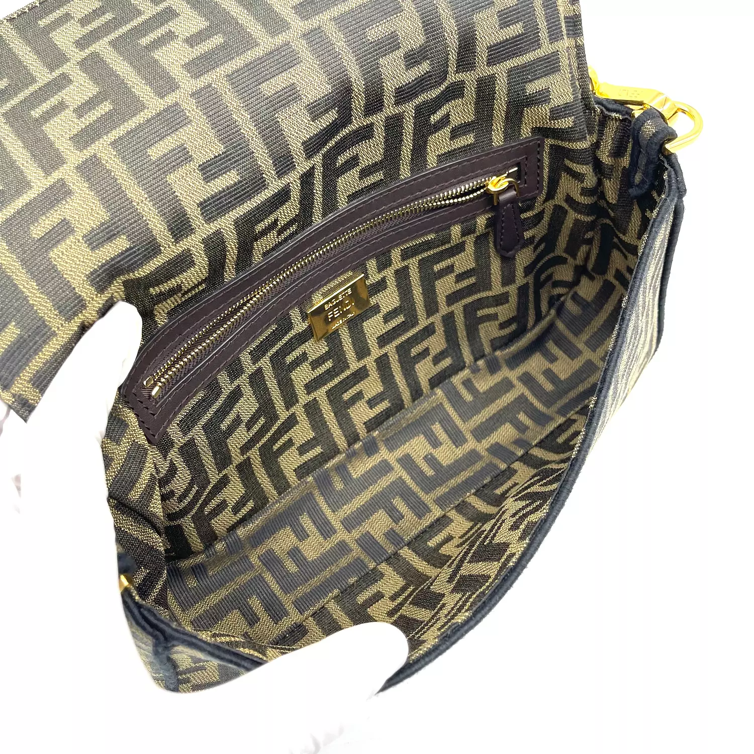 FENDI Baguette Brown FF Jacquard Fabric Bag 4