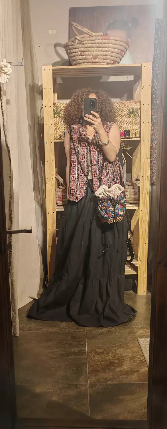 Maxi black boho tiered linen skirt 4