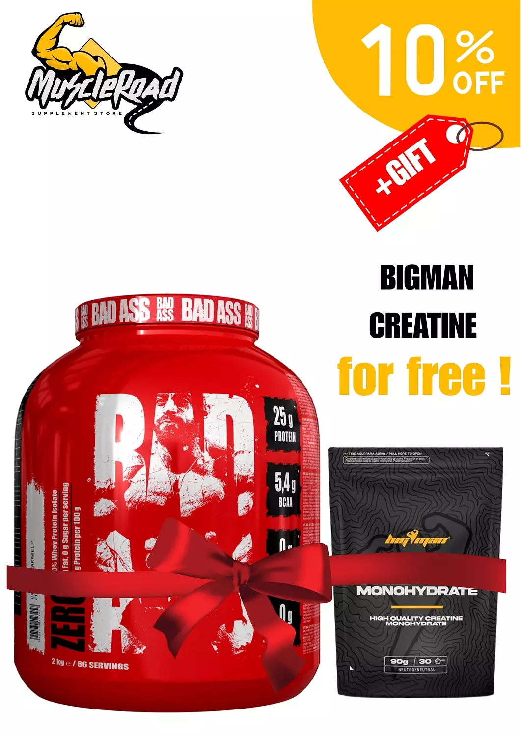<p style="text-align: center"><span style="color: rgb(71, 71, 71)"><strong>BAD ASS - ZERO Whey Isolate 2 KG, 66 serv</strong></span><strong> + Free Creatine</strong></p><hr><p style="text-align: center"><strong><s>EGP 5,250</s></strong></p><p style="text-align: center"><span style="color: rgb(255, 187, 0)"><strong>EGP 4,600</strong></span></p>