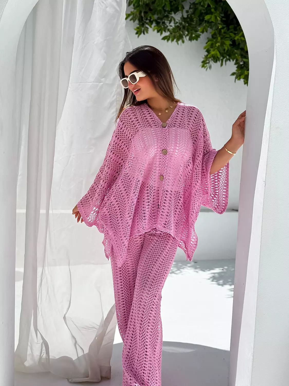 Knit button pink set  hover image