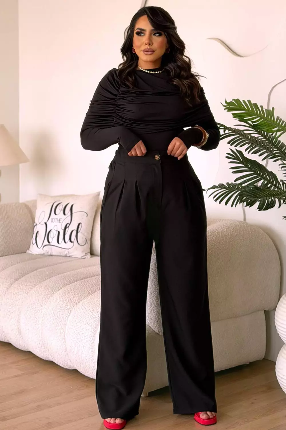 Turkish Rosetta Crepe High-Waist Wide-Leg Trousers with Pleats 7