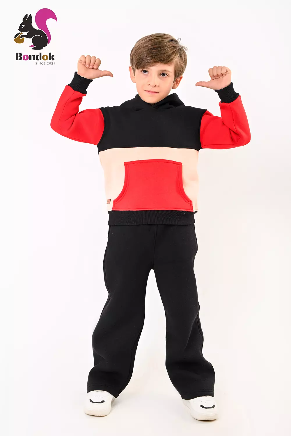 Kids Color-Block Hoodie Tracksuit Set – Warm meltone Top & Jogger Pants, Kangaroo Pocket, Soft Lining, Boys Winter Outfit (Ages 3–14) 1